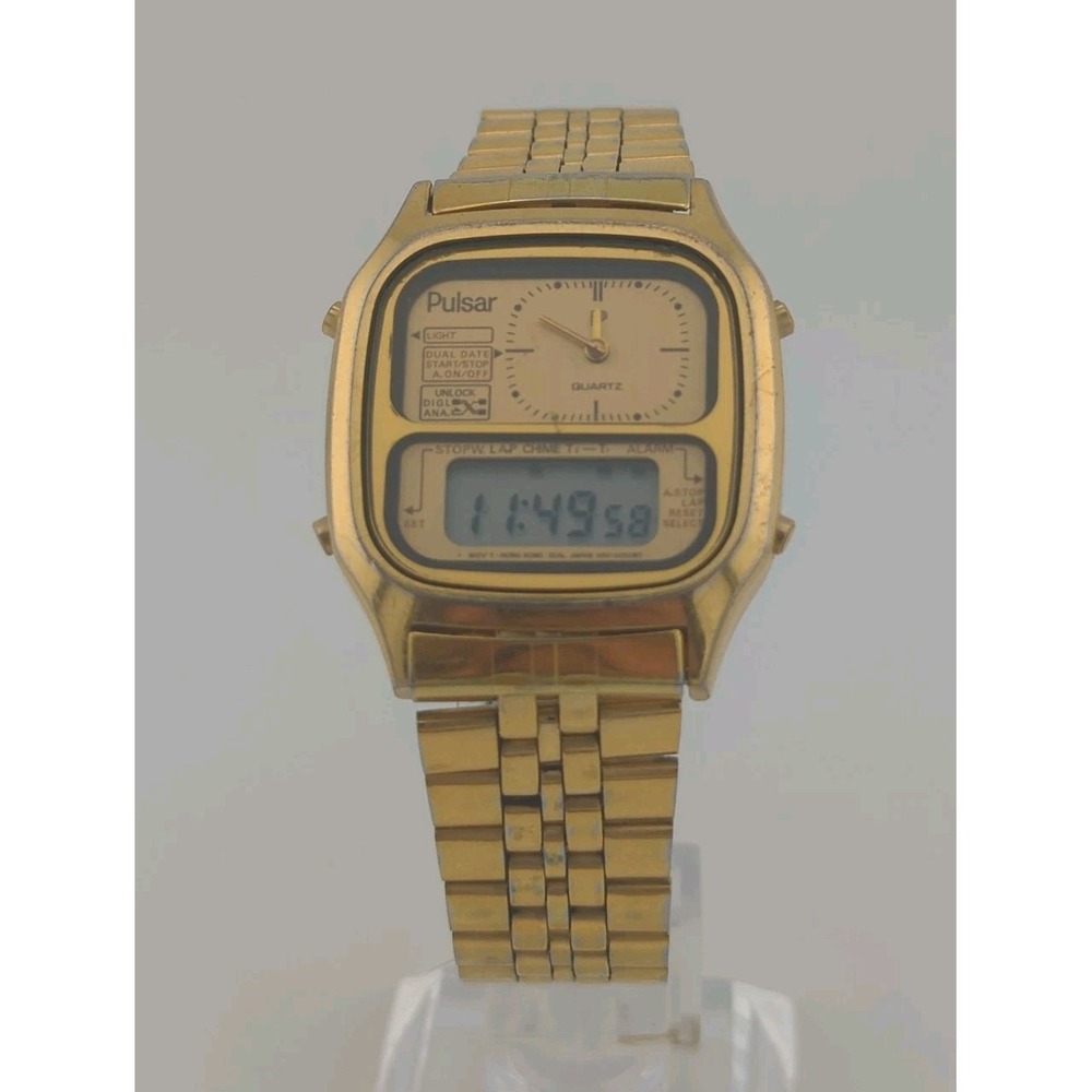 RARE 1981 Pulsar Y651-5060 Men Analog/Digital Watch LCD Alarm Chrono WORKING